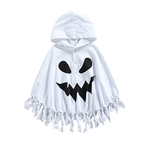 Yassiglia Kinder Halloween Gespenst Kostüm Mädchen Jungen Geist Umhang mit Kapuze Kleinkind Niedlich Gruselig Poncho für Halloween Fasching Party Cosplay (Weiß B , 3-4 Years ) von Yassiglia