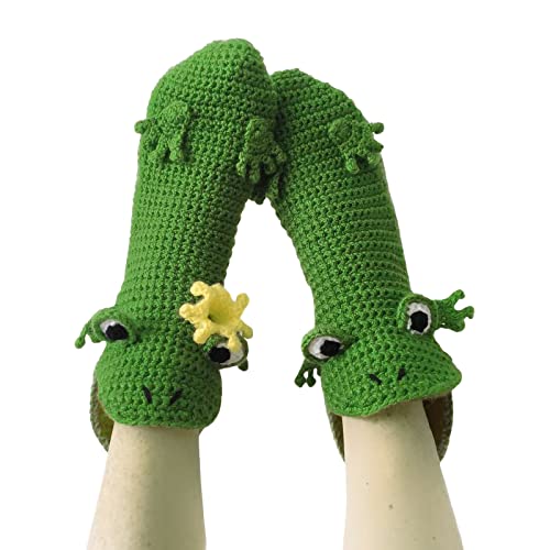 Yassiglia Lustige Socken 3D Cartoon Tier Gestrickte Socken Warme Dicke Wintersocken Stricksocken für Damen Her人Kinder Herbst Winter Rutschfeste Bodensocken (Erwachsene-Frosch, One Size) von Yassiglia