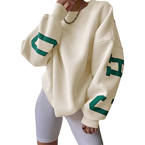 Yassiglia Oversize Pullover Damen Elegant Sweatshirt ohne Kapuze Fleece Oberteile Herbst Winter Verdickt Warm Pulli Y2K Hoodie für Teenager Mädchen (Aprikose, L) von Yassiglia