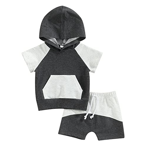 Yassiglia Sommer Bekleidungssets Für Baby Jungen Hooded T-Shirt + Shorts Sets Kleinkind Weiches Kleidung Set Neugeborene Zweiteiler Outfit (Schwarz, 12-18 Months) von Yassiglia