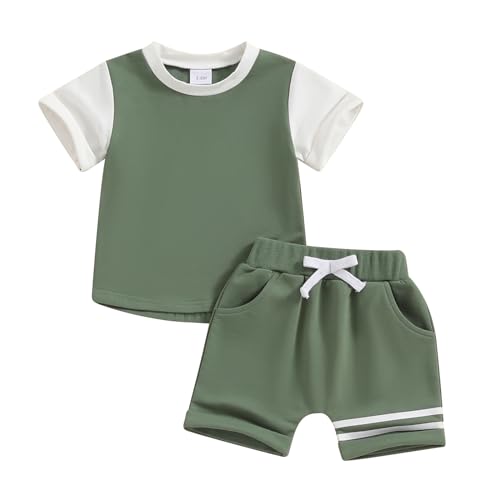 Yassiglia Sommer Bekleidungssets für Baby Jungen Kurzarm T-Shirt + Shorts Sets Kleinkind Weiches Kleidung Set Neugeborene Zweiteiler Outfit (Grün, 12-18 Months) von Yassiglia