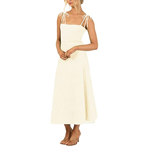 Yassiglia Sommerkleid Damen Lange Kleider Damen Sommer Ärmellose Rückenfreie Freizeitkleider Leichtes Luftiges Kleid Tie-Up Maxikleid für Party Hochzeit Strand (Aprikose A, S) von Yassiglia