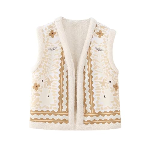 Yassiglia Sommerweste Damen Leichte Damenweste Vintage Kurze Weste Sommer Boho Oberteile Elegante Westen mit Stickerei Ärmellose Sommerjacke für Frauen (Khaki Fleece, L) von Yassiglia