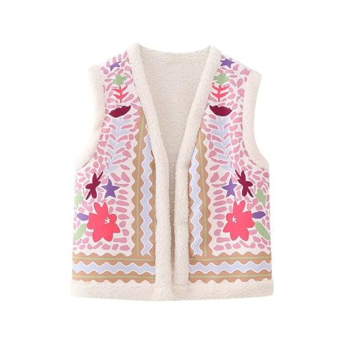 Yassiglia Sommerweste Damen Leichte Damenweste Vintage Kurze Weste Sommer Boho Oberteile Elegante Westen mit Stickerei Ärmellose Sommerjacke für Frauen (Rosa Fleece, XS) von Yassiglia