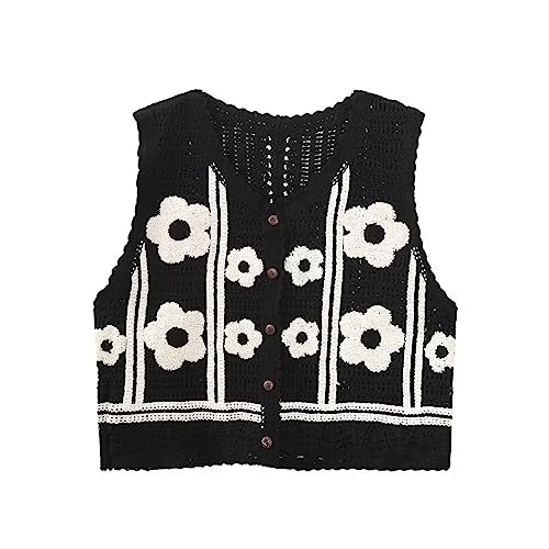 Yassiglia Sommerweste Damen Leichte Damenweste Vintage Kurze Weste Sommer Boho Oberteile Elegante Westen mit Stickerei Ärmellose Sommerjacke für Frauen (Schwarz A, S) von Yassiglia