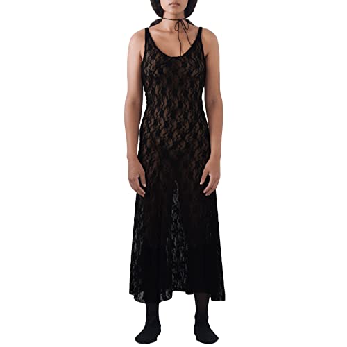 Yassiglia Spitzenkleid Damen Sommer Kleid Mit Schlitz Mesh Maxikleid Bikini Cover Up Strandkleid Sommerkleid Lang, Durchsichtig, Elegant, Sexy, Leicht (Schwarz G, L) von Yassiglia