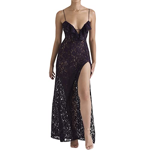 Yassiglia Spitzenkleid Damen Sommer Kleid Mit Schlitz Mesh Maxikleid Bikini Cover Up Strandkleid Sommerkleid Lang, Durchsichtig, Elegant, Sexy, Leicht (Schwarz H, S) von Yassiglia