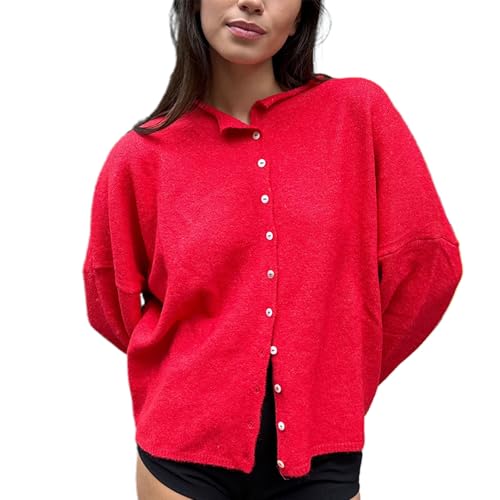 Yassiglia Strickjacke Damen Kurz Cardigan Herbst Elegant Übergang Jacke Vorne Offen Strickpullover Langarm Strickweste Y2k Strick Top für Teenager Mädchen (Rot, S) von Yassiglia
