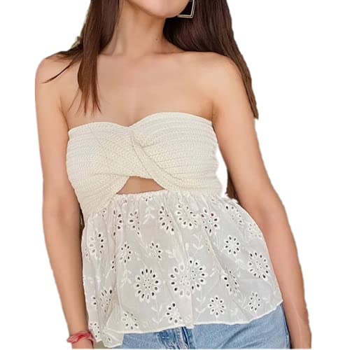 Yassiglia Y2K Bandeau Top Damen Elegant Tube Top Summer Crop Tops Ärmellos Schulterfrei Oberteil Sexy Tank Top Süß Slim Fit Shirt für Teenager Mädchen (Beige, S) von Yassiglia