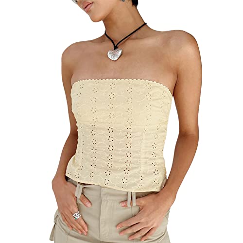 Yassiglia Y2K Bandeau Top Damen Elegant Tube Top Summer Crop Tops Ärmellos Schulterfrei Oberteil Sexy Tank Top Süß Slim Fit Shirt für Teenager Mädchen (Gelb, S) von Yassiglia