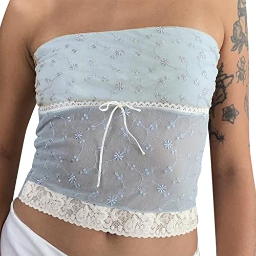 Yassiglia Y2K Bandeau Top Damen Elegant Tube Top Summer Crop Tops Ärmellos Schulterfrei Oberteil Sexy Tank Top Süß Slim Fit Shirt für Teenager Mädchen (Hell Blau, S) von Yassiglia