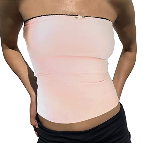 Yassiglia Y2K Bandeau Top Damen Elegant Tube Top Summer Crop Tops Ärmellos Schulterfrei Oberteil Sexy Tank Top Süß Slim Fit Shirt für Teenager Mädchen (Rosa Schwarz, M) von Yassiglia