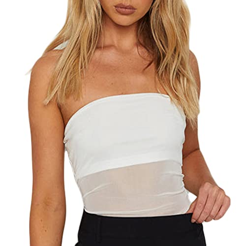 Yassiglia Y2K Bandeau Top Damen Elegant Tube Top Summer Crop Tops Ärmellos Schulterfrei Oberteil Sexy Tank Top Süß Slim Fit Shirt für Teenager Mädchen (Weiß, M) von Yassiglia