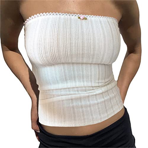 Yassiglia Y2K Bandeau Top Damen Elegant Tube Top Summer Crop Tops Ärmellos Schulterfrei Oberteil Sexy Tank Top Süß Slim Fit Shirt für Teenager Mädchen (Weiß E, S) von Yassiglia