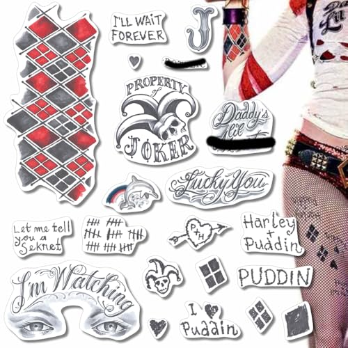 Yatatu – Harley Quinn Suicide Squad Temporäre Tattoos – Für Kostüm – Cosplay – Karneval – Halloween (Komplettset) von Yatatu