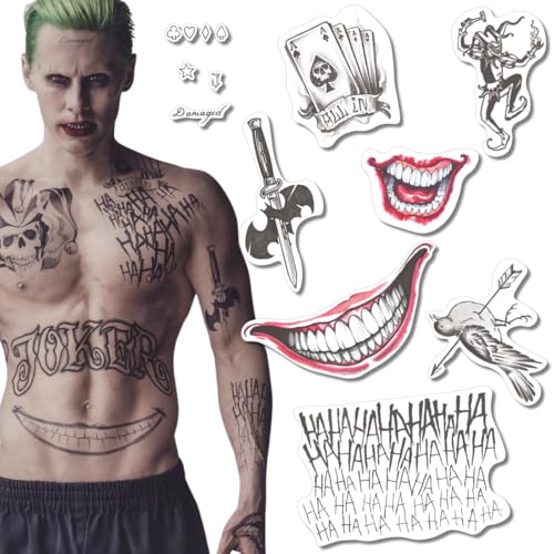Yatatu – Joker Suicide Squad Temporäre Tattoos – Für Kostüme – Cosplay – Karneval – Halloween (Set für Gesicht und Arme) von Yatatu