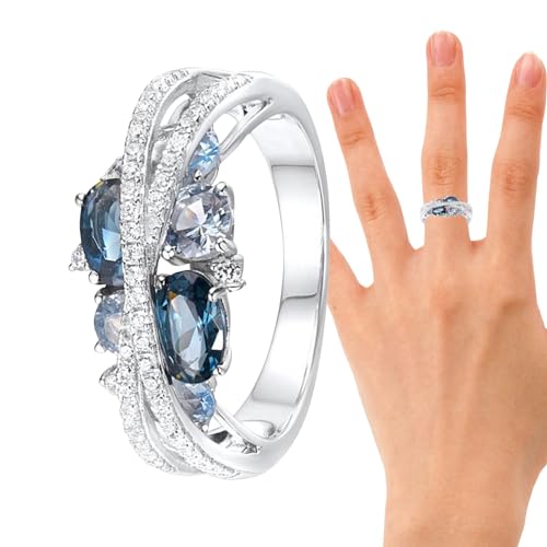 Yatlouba Doppelter X-Ring,Marineblaue, X-förmige, ausgehöhlte, gestapelte Ringe mit Zirkon für Damen | Trendiger Ring, Spiralring, Geschenke für Frauen und Geschenke, Größe 5-11 von Yatlouba