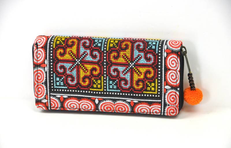 Großer Bestickter Geldbeutel Damen, Buntes Portemonnaie, Ethno Geldbörse, Boho Geldtasche von YatraDesign