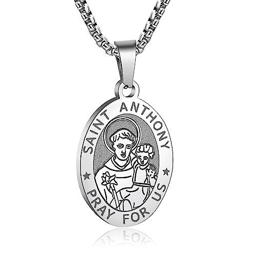YAUMATEA Schutzpatron der Heiligen Halskette, St. Michael/Jungfrau Maria & mehr, Edelstahl, 61 cm Kette, Regular, Edelstahl, Kein Edelstein YAUMATEA Schutzpatron der Heiligen Halskette, St. Michael/Jungfrau Maria & mehr, Edelstahl, 61 cm Kette, Regular, Edelstahl, Kein Edelstein von Yaumatea