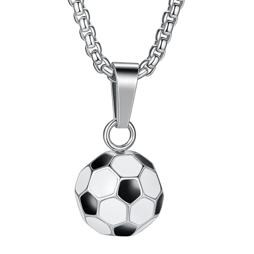Yaumatea Fußball-Halskette für Männer und Frauen, Edelstahl, 3D-Fußball-Anhänger, 61 cm, 61 cm, Sport-Fan, Schmuck, Geschenk für Sportler, Freund Yaumatea Fußball-Halskette für Männer und Frauen, Edelstahl, 3D-Fußball-Anhänger, 61 cm, 61 cm, Sport-Fan, Schmuck, Geschenk für Sportler, Freund von Yaumatea