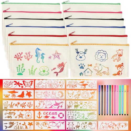 Yaunming 12 Stück Leinwand Federmäppchen zum Bemalen, DIY Blanko Stoffbeutel Set, mit 12 Farbigen Stiften und 16 Zeichenvorlagen, für Basteln Kindergeburtstag Kosmetiktasche Yaunming 12 Stück Leinwand Federmäppchen zum Bemalen, DIY Blanko Stoffbeutel Set, mit 12 Farbigen Stiften und 16 Zeichenvorlagen, für Basteln Kindergeburtstag Kosmetiktasche von Yaunming