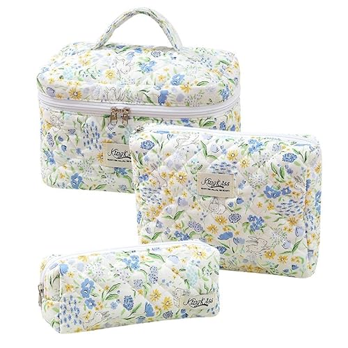 3 Stück Kosmetiktasche Damen Make up Tasche, Kulturbeutel Set mit Griff,Gesteppte Kosmetiktasche,sche Cosmetic Bag mit Blumenmuster,Cosmetic Bag,Gesteppte Kosmetiktasche (6) von Yavitality