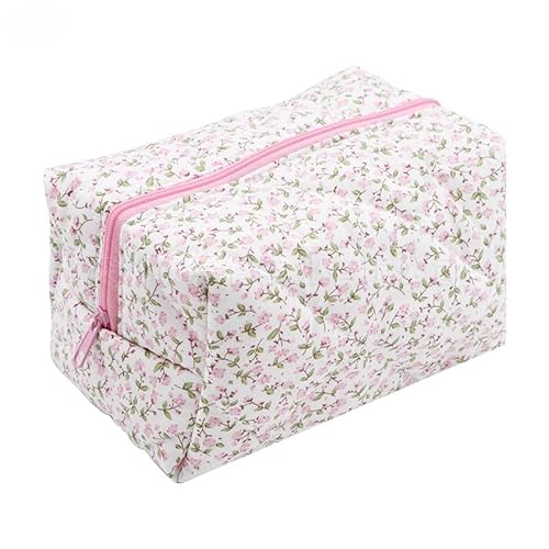 Gesteppte Kulturtasche Damen mit Schön Blumenmuster, Kulturbeutel Baumwolle Floral Make up Bag Groß Kapazität für Mädchen (1) von Yavitality