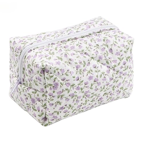 Gesteppte Kulturtasche Damen mit Schön Blumenmuster, Kulturbeutel Baumwolle Floral Make up Bag Groß Kapazität für Mädchen (6) von Yavitality