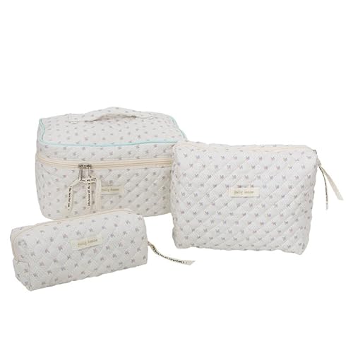 Kulturbeutel Set mit Griff,Kosmetiktasche Damen Make up Tasche, Gesteppte Kosmetiktasche，sche Cosmetic Bag mit Blumenmuster,Cosmetic Bag,Gesteppte Kosmetiktasche (1) von Yavitality