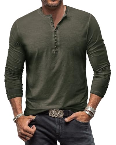 YawYews Henley Shirt Herren Langarm Langarmshirt Herren Longsleeve T Shirt Vintage Tshirt Baumwolle Longshirt Grün XXL YawYews Henley Shirt Herren Langarm Langarmshirt Herren Longsleeve T Shirt Vintage Tshirt Baumwolle Longshirt Grün XXL von YawYews
