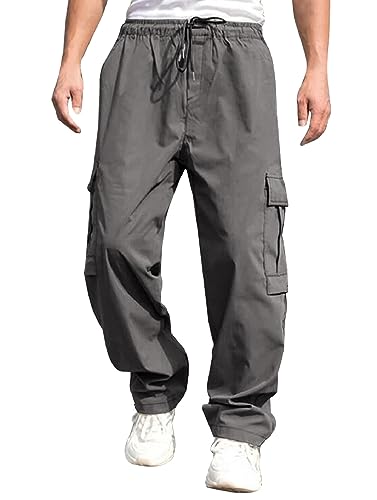 YawYews Cargohose Herren Baggy Wanderhose Herren Hosen Outdoor Cargo Hosen Freizeithose Arbeitshose Herren Hose Grau L von YawYews