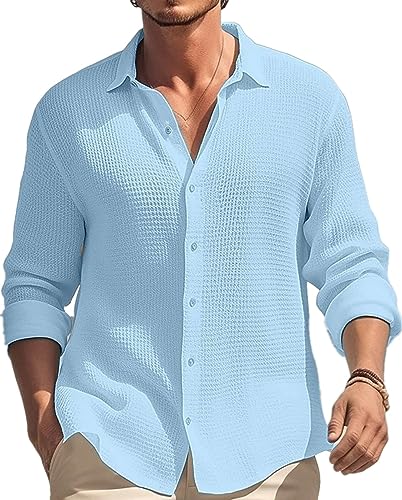 YawYews Freizeithemden Für Herren Hemd Herren Langarm Herrenhemden Langarm Baumwollhemd Bügelfreie Hemden Button Down Blau XXL von YawYews