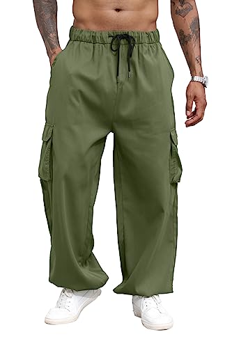 YawYews Herren Cargo Pants Elastische Taille Klappentaschen Fallschirmhose Hip Hop Baggy Haremshose, Grün (Army Green), Groß von YawYews