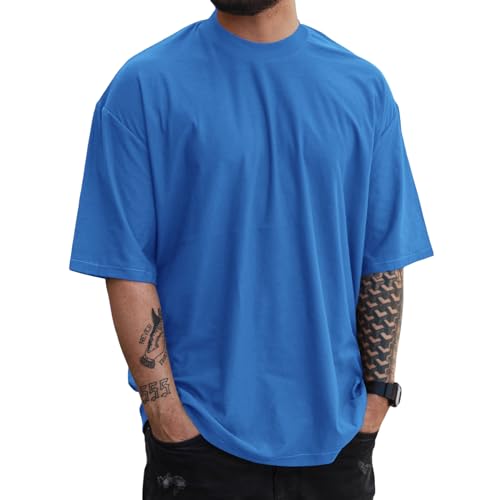 YawYews Herren Mode Kurzarm T-Shirts Workout Oversize Pullover Einfarbig Casual Tees, Dunkelblau, Mittel von YawYews