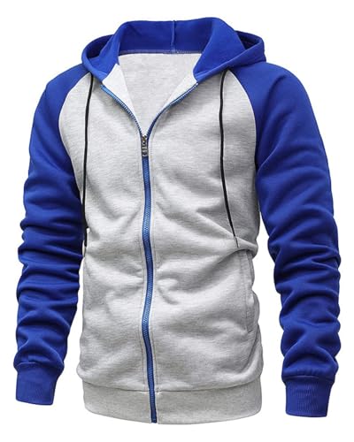 YawYews Sweatjacke Herren Zipper Hoodie Kapuzenjacke Herren Sweatjacke Mit Kapuze Sweatshirt Jacke Reißverschluss Blau S von YawYews