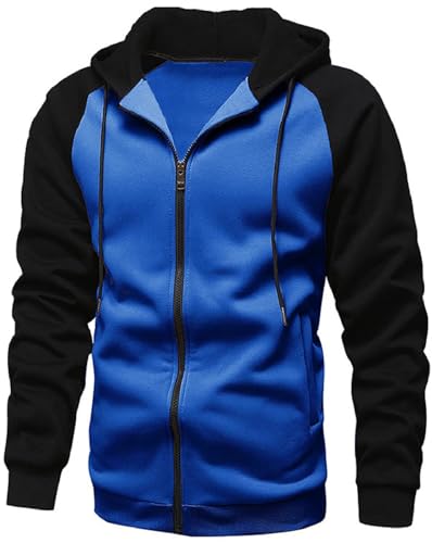 YawYews Sweatjacke Herren Zipper Hoodie Kapuzenjacke Herren Sweatjacke Mit Kapuze Sweatshirt Jacke Reißverschluss Blau XL von YawYews