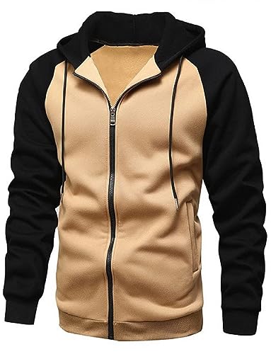 YawYews Sweatjacke Herren Zipper Hoodie Kapuzenjacke Herren Sweatjacke Mit Kapuze Sweatshirt Jacke Reißverschluss Khaki L von YawYews