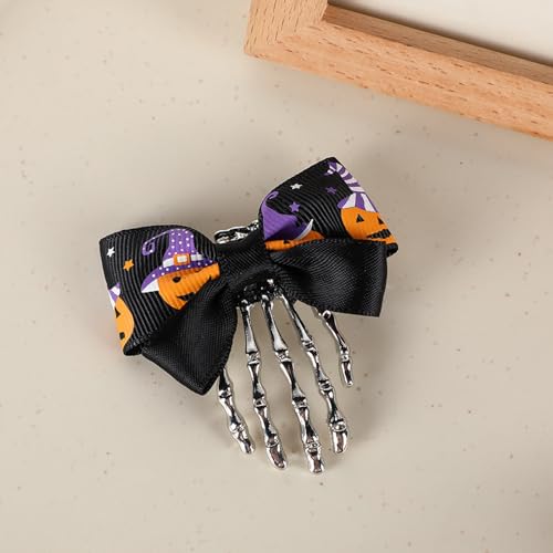 Halloween Bow Skull Clip, Skelett Geist Hand Knochen Haarnadel, Vintage Punk Gothic Persönlichkeit Frauen Mädchen Haars pangen Haarschmuck von Yawdil