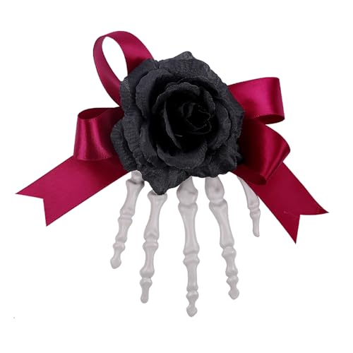 Halloween Bow Skull Clip, Skelett Geist Hand Knochen Haarnadel, Vintage Punk Gothic Persönlichkeit Frauen Mädchen Haars pangen Haarschmuck von Yawdil