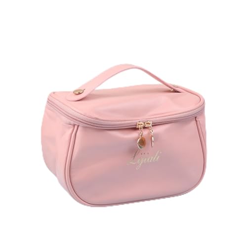 Niedliche PU-Make-up-Tasche für Damen, Toilettenartikel-Organizer, wasserdicht, Reise-Make-up-Tasche, große Kapazität, tragbare Kosmetiktasche, rose von Yawdil