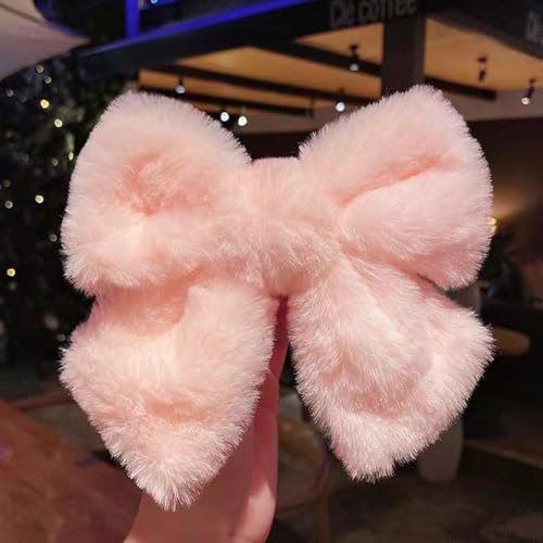 Yawdil Winter niedlich Plüsch Bowknot Haarnadel Frauen Einfarbig Einfarbig Bow Haars pangen Große Haars pange für Mädchen Haarschmuck von Yawdil