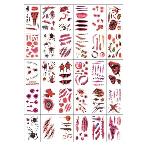 Yawdil 30 Teile/Satz Halloween lebensechte blutige Wunde beängstigend wasserdicht temporäre Tattoo-Aufkleber für Kinder Geschenk gefälschte Kinder Kunst Tattoo Spielzeug von Yawdil