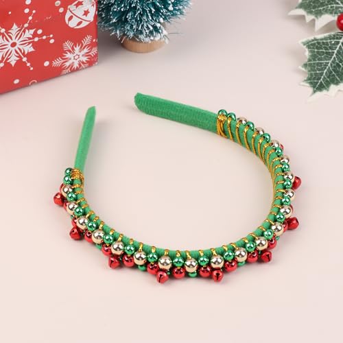 Yawdil Neue rote grüne Weihnachts-Stirnband Damen einfache dünne Kanten Flanell Jingling Bell Perlen gewunden Urlaub Haarkleid ung Geschenk von Yawdil