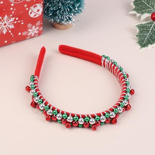 Yawdil Neue rote grüne Weihnachts-Stirnband Damen einfache dünne Kanten Flanell Jingling Bell Perlen gewunden Urlaub Haarkleid ung Geschenk von Yawdil