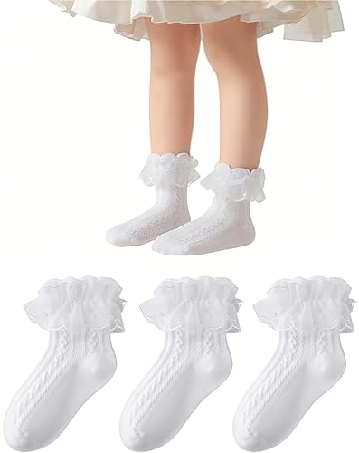 Rüschen Spitze Socken für Mädchen Baumwolle Kinder Knöchelsocken Niedliche Lolita Strümpfe mit Ruffle Design Weiche Atmungsaktive Mädchenstrümpfe Perfekt für Schule Party Alltag von Yawlsow
