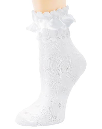 Yawlsow Süße Damen Rüschensocken aus Baumwolle mit Spitze Rüschenrand atmungsaktiv bequem Lolita-Stil Knöchelsocken für Frauen Mädchen trendy Prinzessin Socken von Yawlsow