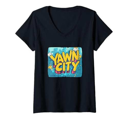 Damen Nice Yawn City Speech für einen coolen Look T-Shirt mit V-Ausschnitt Damen Nice Yawn City Speech für einen coolen Look T-Shirt mit V-Ausschnitt von Yawn Outfit