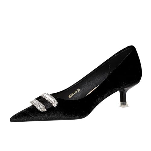 Yawors Damen DC821 Pumps mit Kitten Heel Niedrig Kitten Heel Rutschsicher Festkörper Schwarz - 41.5 EU von Yawors