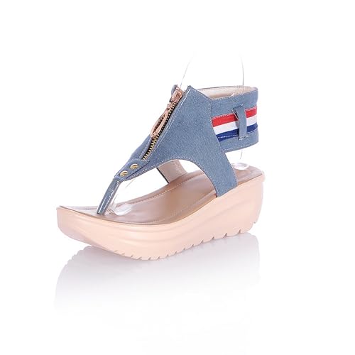 Yawors Damen LC2266 Sandale mit Keilabsatz Niedrig Peep Toe Festkörper Komfort Hellblau - 42.5 EU Yawors Damen LC2266 Sandale mit Keilabsatz Niedrig Peep Toe Festkörper Komfort Hellblau - 42.5 EU von Yawors