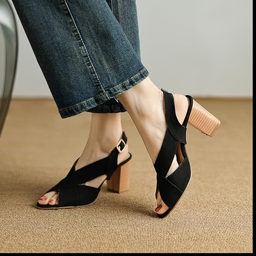 Yawors Damen LC2277 Sandale Mit Absatz mit Blockabsatz Mitte Peep Toe Niedrig Spitze Schnalle Schwarz - 44.5 EU Yawors Damen LC2277 Sandale Mit Absatz mit Blockabsatz Mitte Peep Toe Niedrig Spitze Schnalle Schwarz - 44.5 EU von Yawors